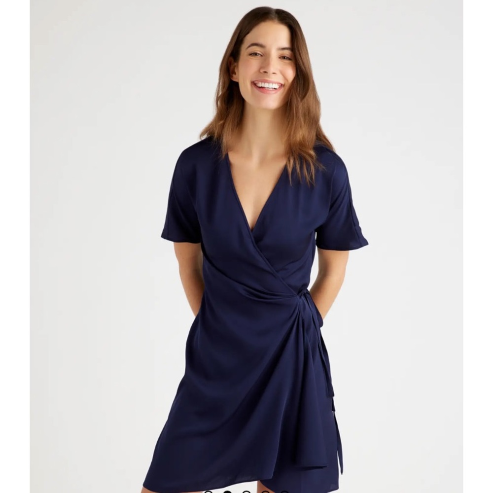 Quince Washable Silk Wrap Dress - Navy - NWOT